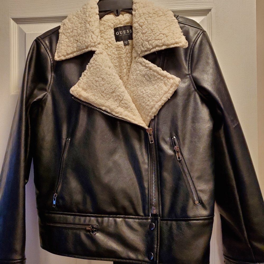 Faux black leather jacket by guess